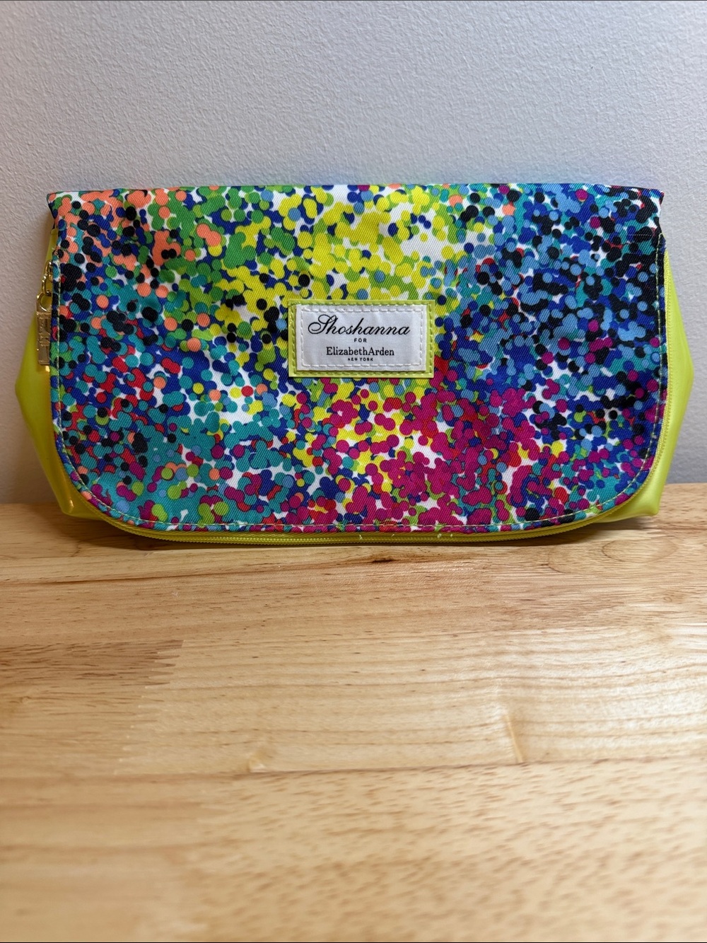 Elizabeth Arden Multicolor Confetti Cosmetic Bag with Bright Green Trim NWOT